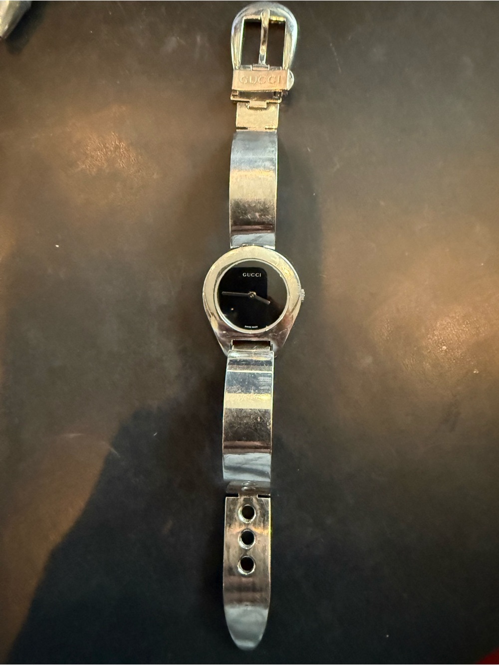 Gucci Silver and Black Women's Bracelet Watch - Sleek Round Dial